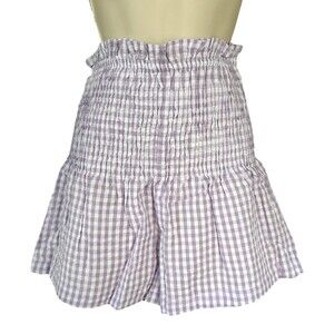 Sim & Sam Junior's High Waisted Shorts 100% Cotton Size S Lilac White Gingham